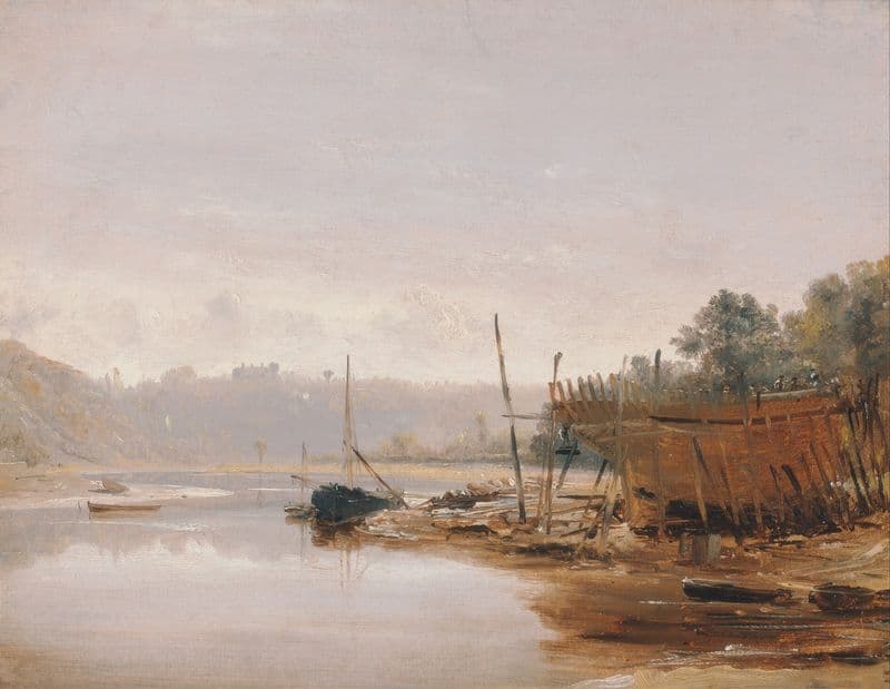 Boat Building near Dinan, Brittany (ca. 1838) as a canvas print