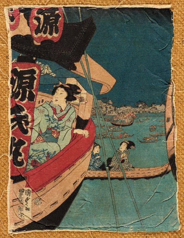 Boating on the Sumida River (circa 1860) as a canvas print