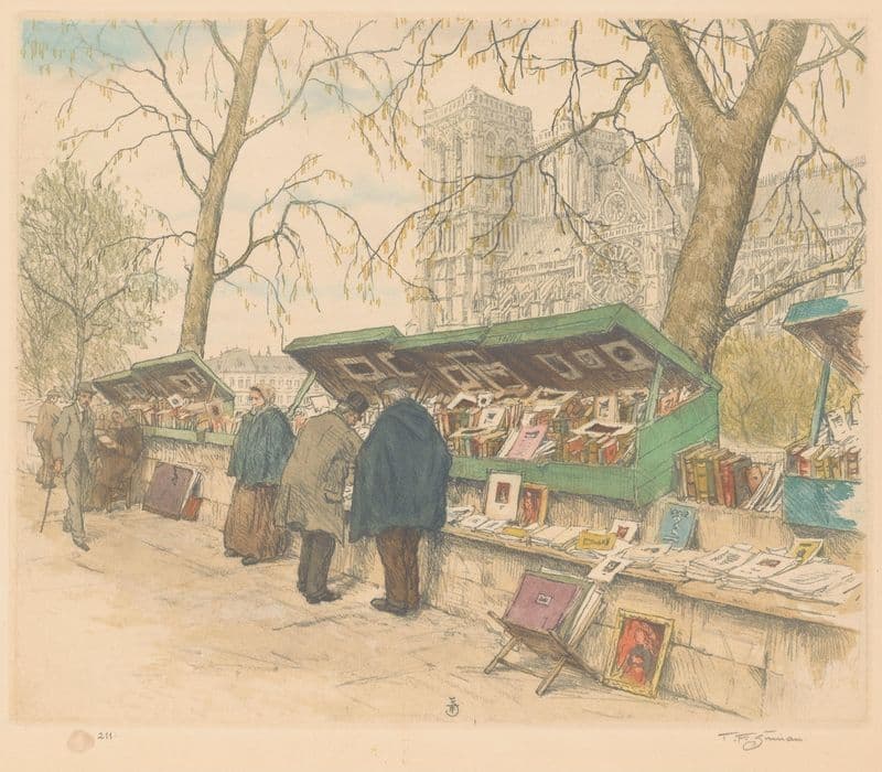 Boekenkramen op de Quai de Montebello, de Notre-Dame in de achtergrond as a canvas print