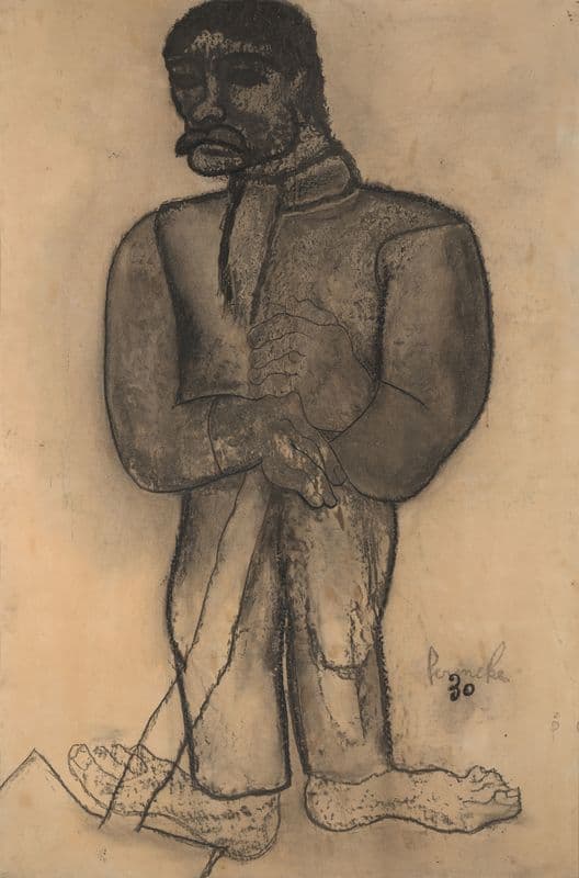 Boer met schop as a canvas print