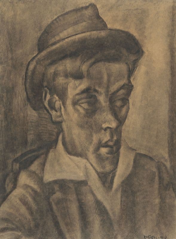 Borstbeeld van man met hoed as a canvas print