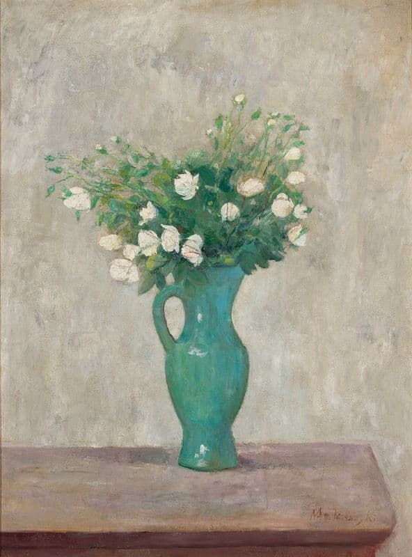 Bouquet in a green flower-vase as a canvas print