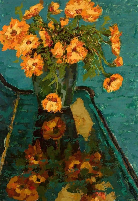 Bouquet of camomiles and a piano as a canvas print