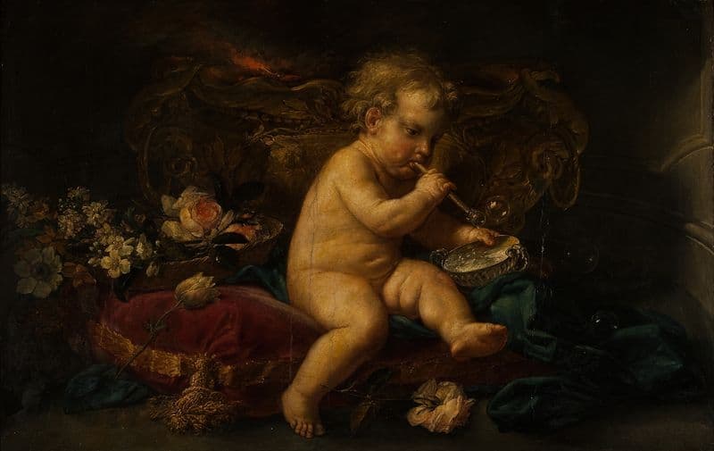 Boy Blowing Soap Bubbles as a canvas print