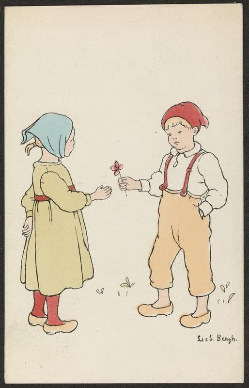 Boy handing a flower to a girl as a canvas print