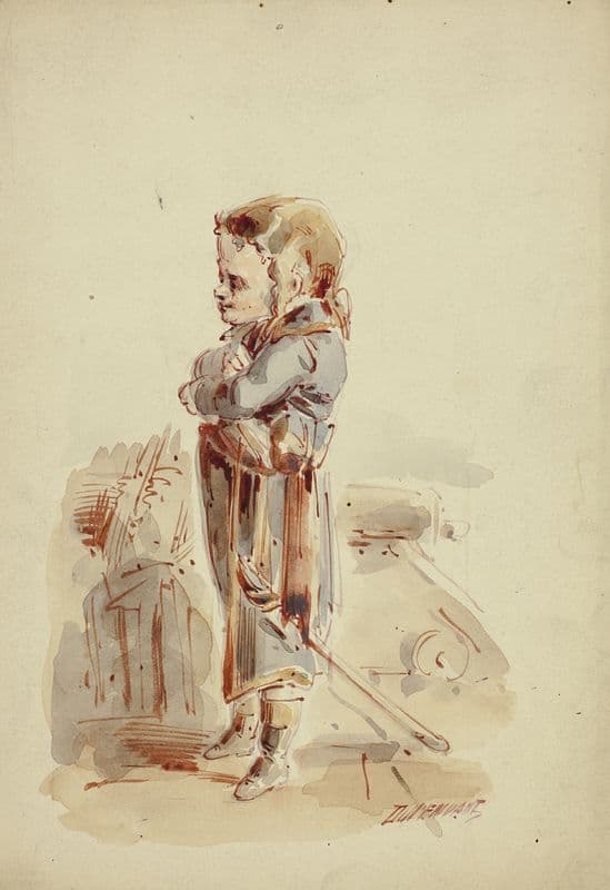 Boy Posing as Admiral on Ship as a canvas print