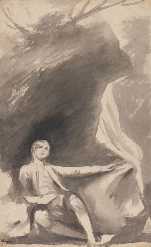 Boy Seated beneath a Rock as a canvas print