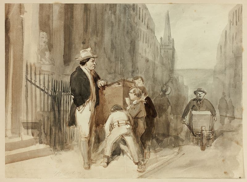 Boys at Peepshow in Street as a canvas print