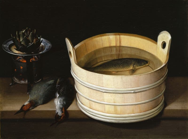 Brazier With Artichoke, Woodpeckers And Watertub With Carp as a canvas print