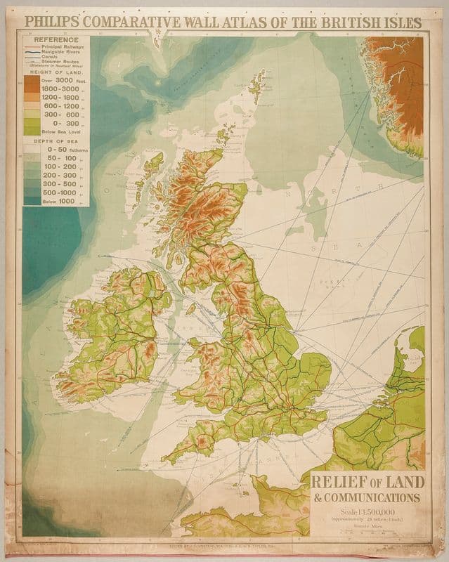British Isles – Relief of Land & Communicatio as a canvas print
