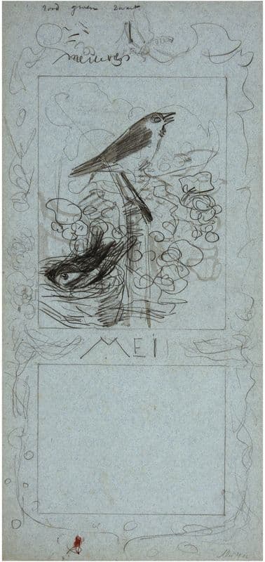 Broedende en fluitende zangvogel, mei as a canvas print