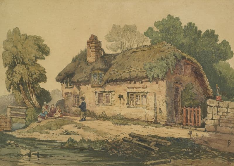 Brook and cottage as a canvas print