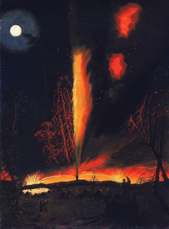Burning Oil Well at Night, near Rouseville, Pennsylvania (ca. 1861) as a canvas print