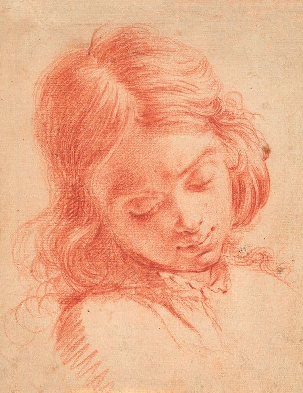 Bust of a boy looking down (1616 – 1686) as a canvas print