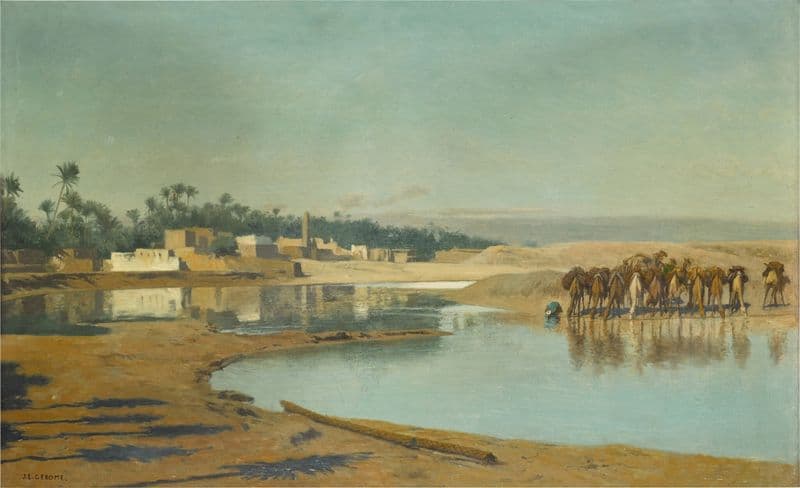 Camels Watering in the Desert as a canvas print