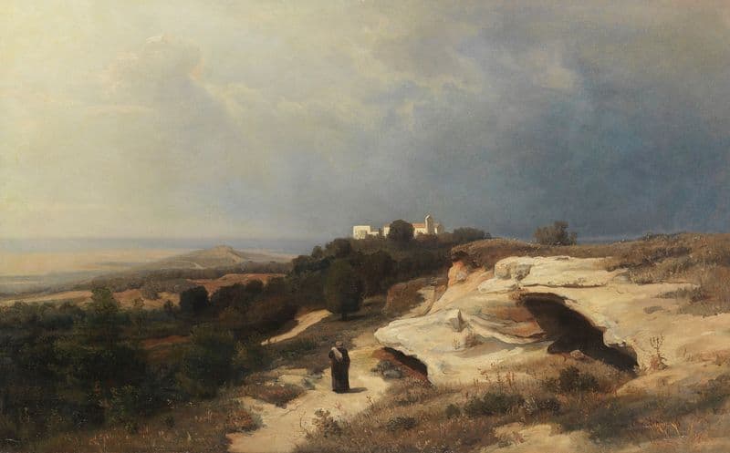 Campagnalandschaft mit wanderndem Mönch as a canvas print
