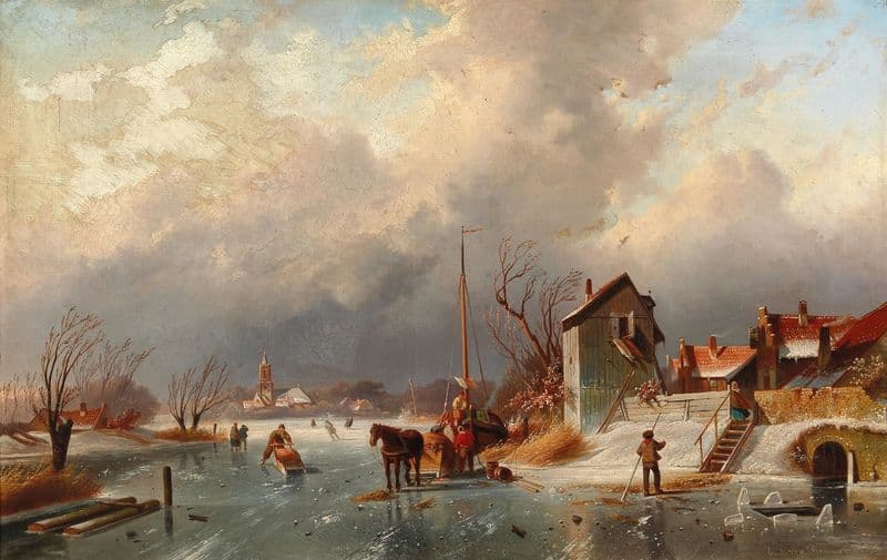 Canal Landscape in Winter as a canvas print