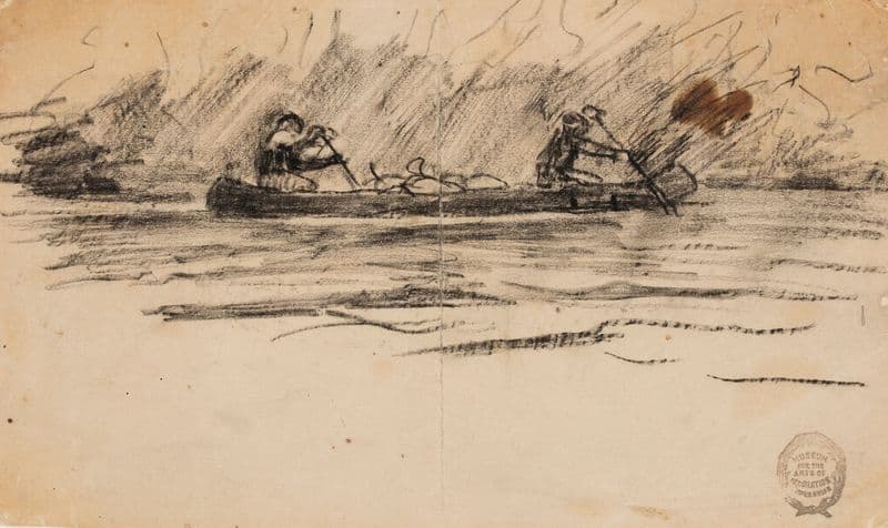 Canoe with Two Men as a canvas print