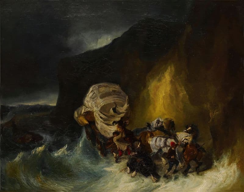 Caravan Caught in a Storm Along the Shore as a canvas print