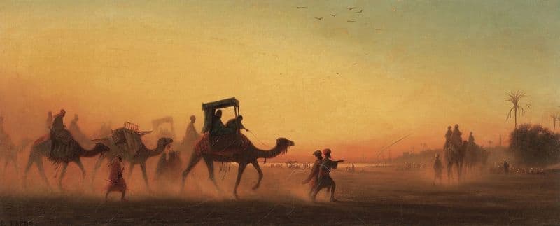 Caravane Au Coucher Du Soleil as a canvas print