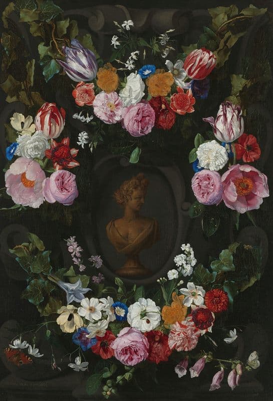 Cartouche Decorated with Swags and Sprays of Flowers as a canvas print