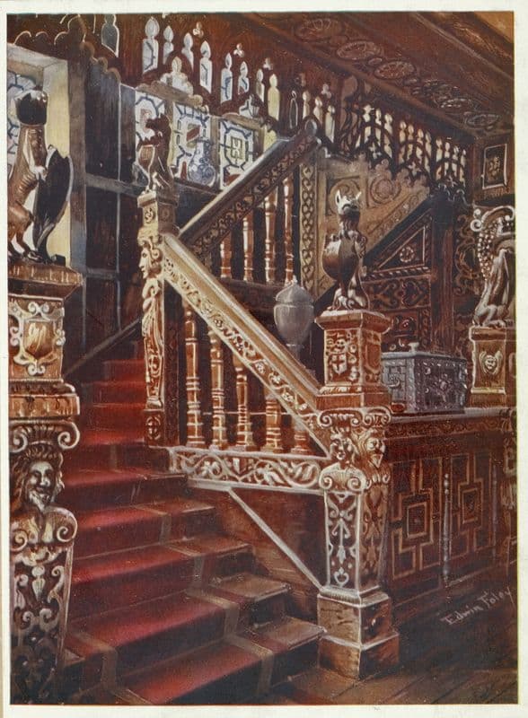 Carved oaken stairway, Godinton (1910 - 1911) as a canvas print