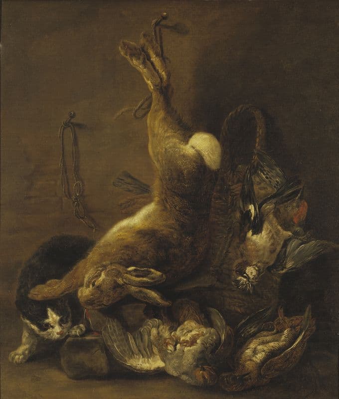 Cat and Still Life with Game as a canvas print