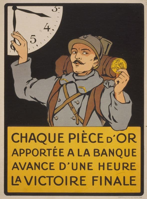 Chaque piéce d’or apporté á la banque avance d’une heure la victoire finale (1914-1915) as a canvas print