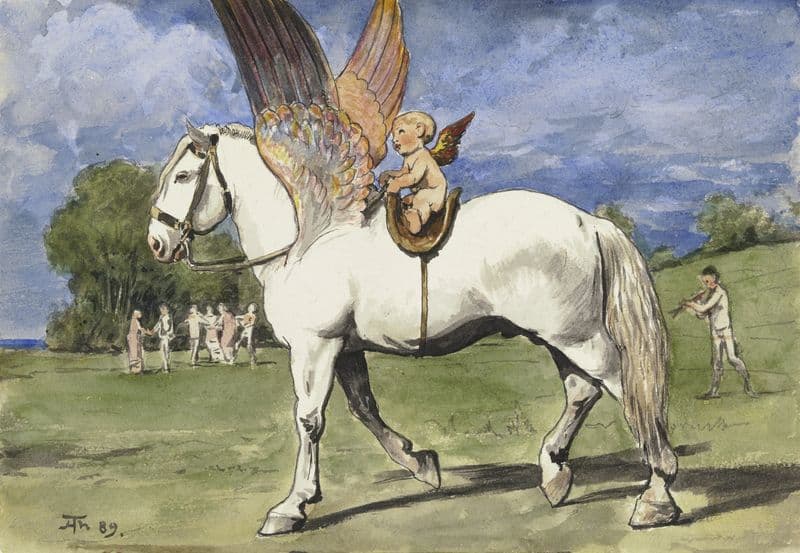 Cherub on Pegasus as a canvas print