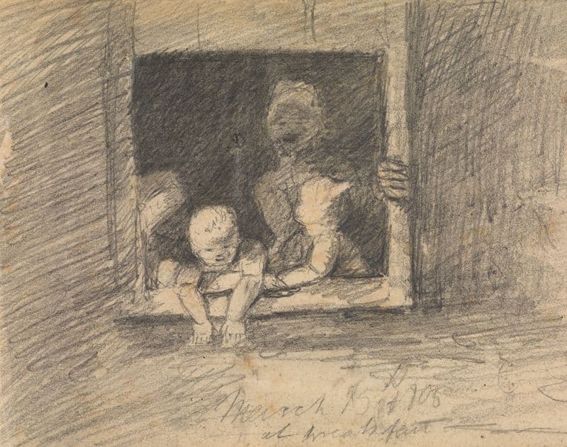 Children Leaning From a Window as a canvas print