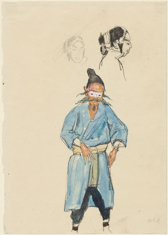 Chinese Actor and Two Sketches of a Woman’s Head as a canvas print