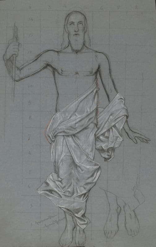 Christ from the ‘Resurrection’ Scene. Christ’s Feet Redrawn in the Bottom Right as a canvas print