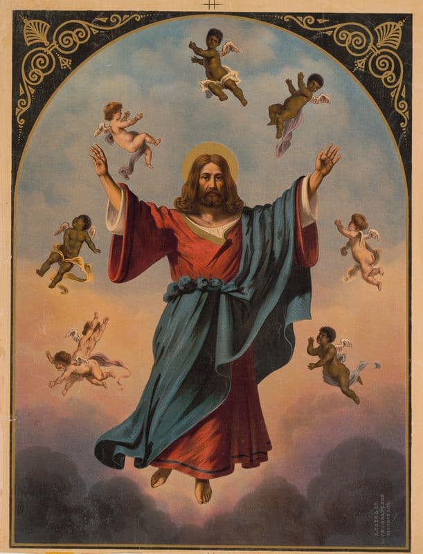 Christ in majesty with black and white putti as a canvas print