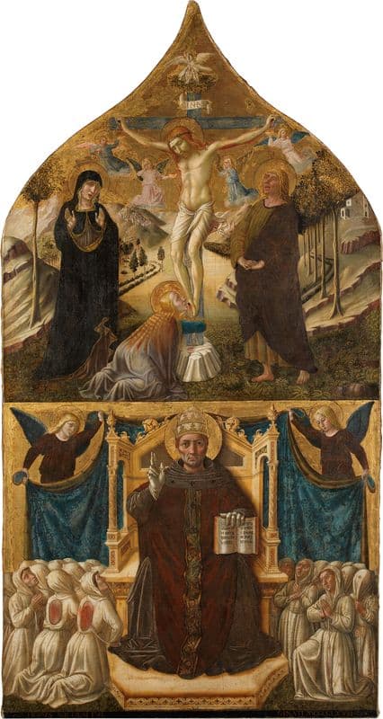 Christus am Kreuz mit Maria, Johannes und Magdalena, darunter der Heilige Gregor as a canvas print