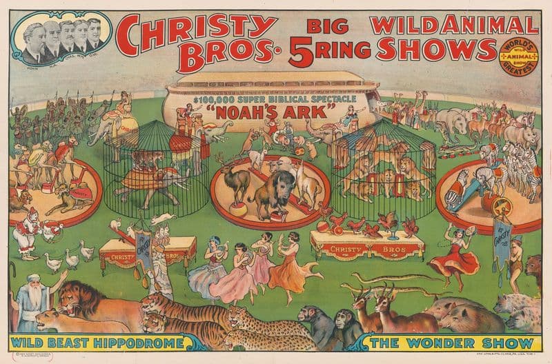 Christy Bros. 5 big ring wild animal shows. $100,000 super biblical spectacle ‘Noah’s Ark’… as a canvas print