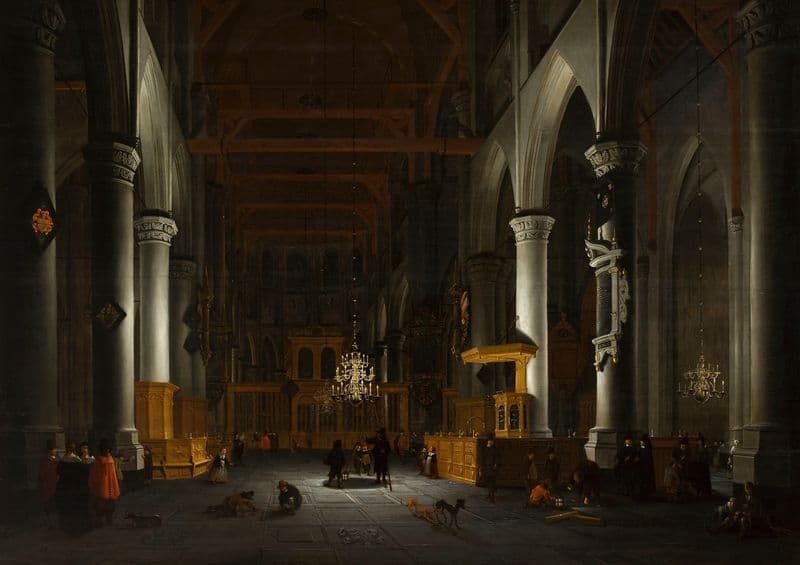 Church interior by candlelight as a canvas print