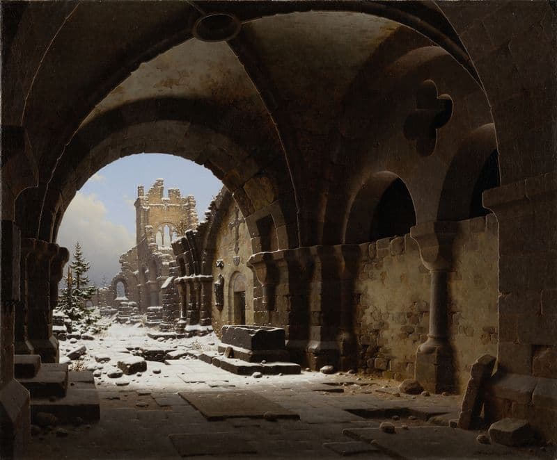 Church Ruin in Winter as a canvas print
