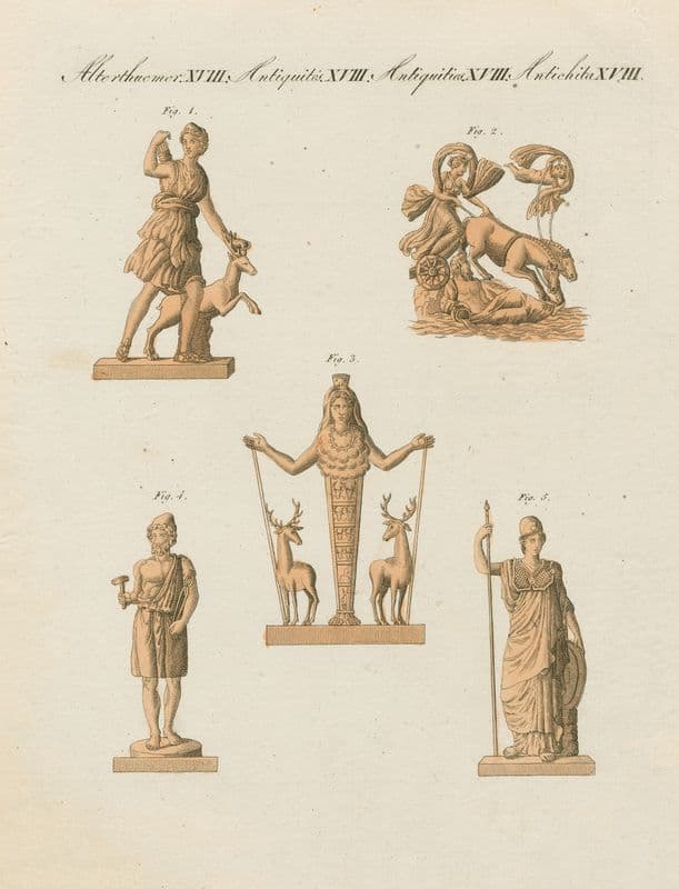 Classical sculpture depicting Diana, Vulcan and Minerva (1792 - 1843) as a canvas print