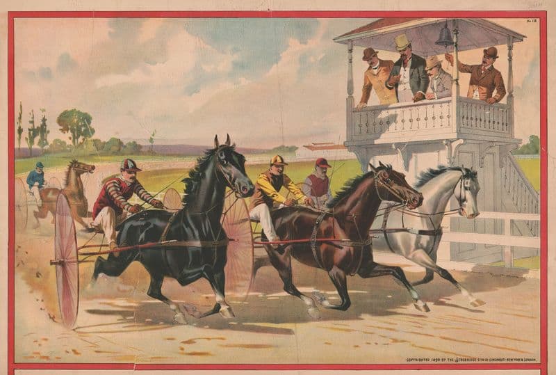 Close finish at a harness race as a canvas print