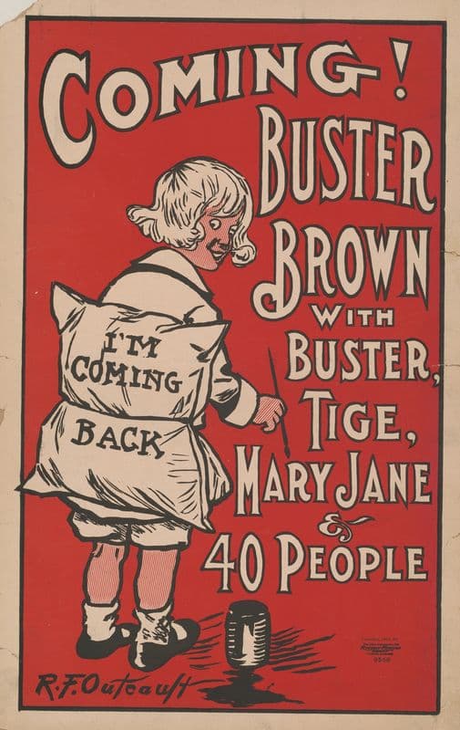 Coming! Buster Brown with Buster Tige, Mary Jane & 40 people as a canvas print