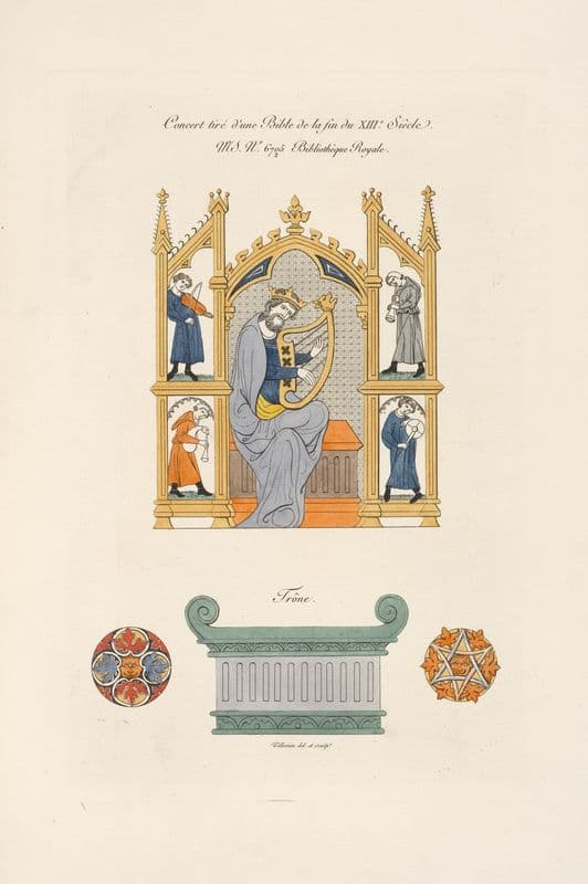 Concert tiré d’une Bible de la fin du XIIIe. siècle. MS. No. 67025 bibliothêque royale; trône. as a canvas print