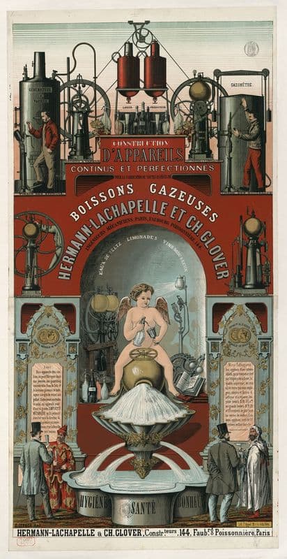 Construction d’appareils continus et perfectionnés. boissons gazeuses. Hygiène, santé, bonheur. Hermann-Lachapelle & Ch. lover (1860-1890) as a canvas print