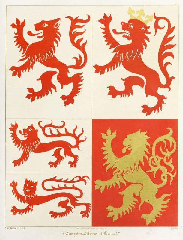 Conventional Forms of Animals ; Lions; rampant, passant, and passant regardant as a canvas print