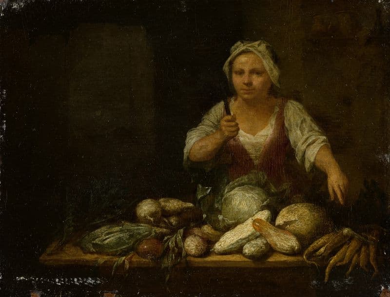 Cook Cleaning Vegetables as a canvas print