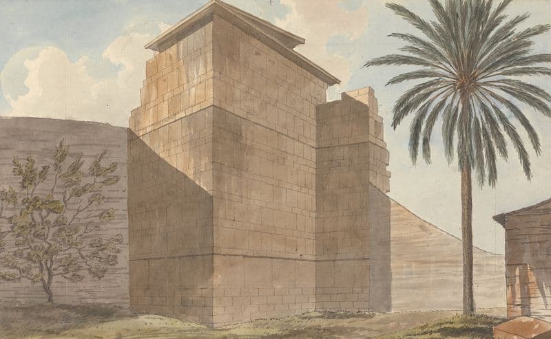 Corner of a Stone Building with Palm Tree at Right (ca. 1785) as a canvas print