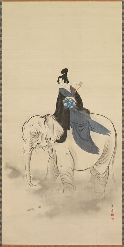 Courtesan Riding an Elephant (Parody of the Bodhisattva Fugen) (late 1700s-early 1800s) as a canvas print