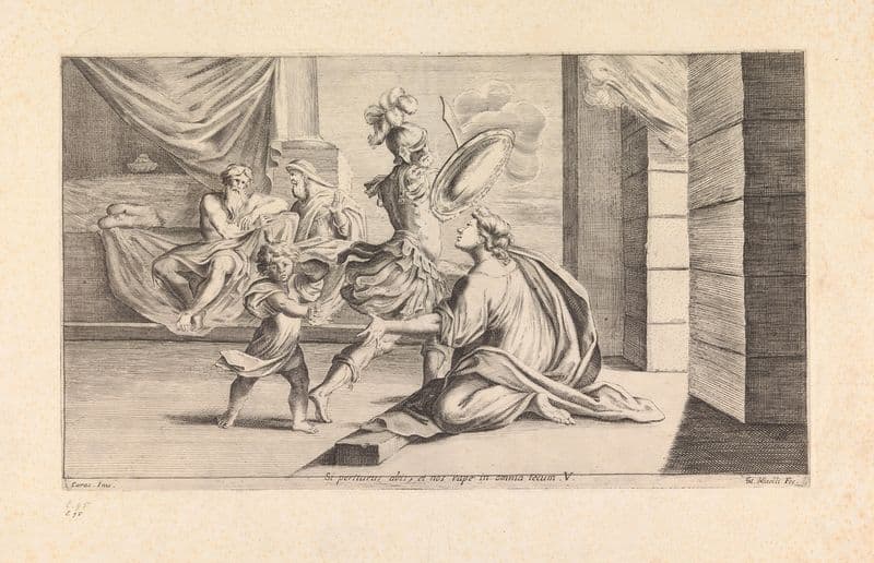 Creusa and Ascanius trying to stop Aeneas from leaving (Si periturus abis, et nos rape in omnia tcum) as a canvas print