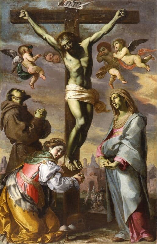 Crucifix with the Virgin and Saints Francis and Agatha as a canvas print