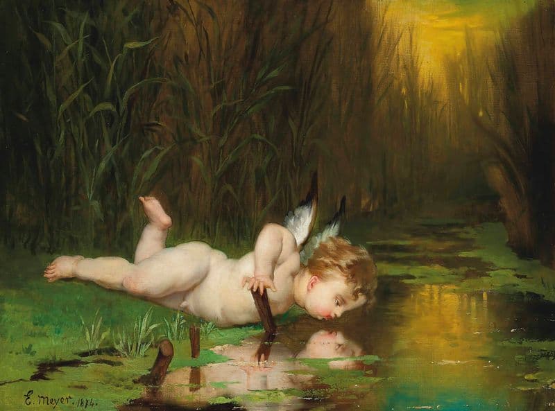 Cupid and his own reflection as a canvas print
