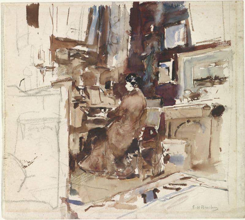 Dame in atelier achter harmonium (1867 - 1923) as a canvas print